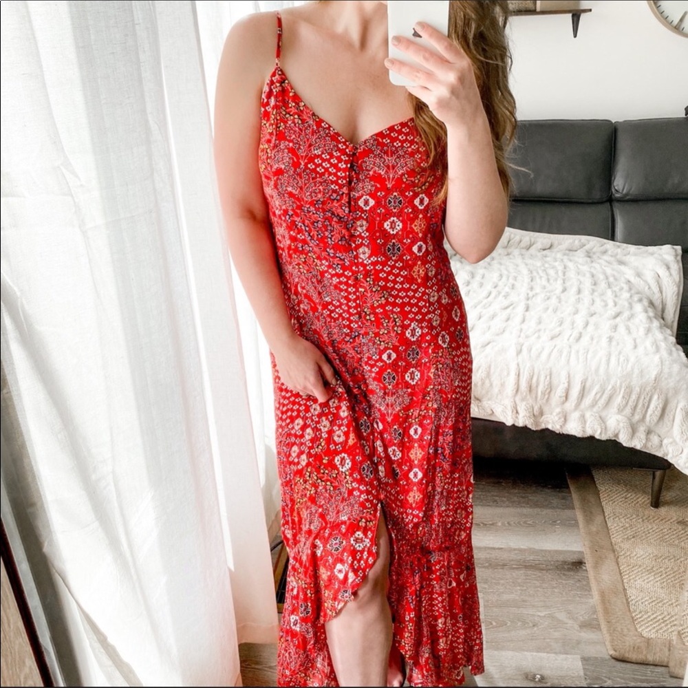 ABEL THE LABEL Red Patterned Lola Dress sz M